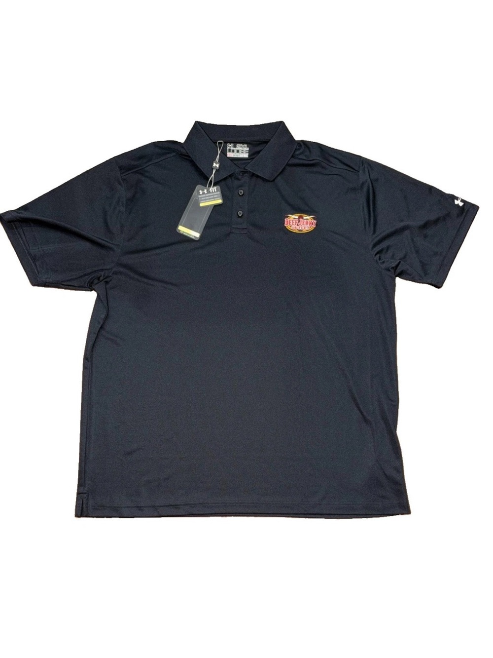 Under Armour Men's 2XL Black Polo Shirt Short Sleeve Beef Jerky Outlet Logo